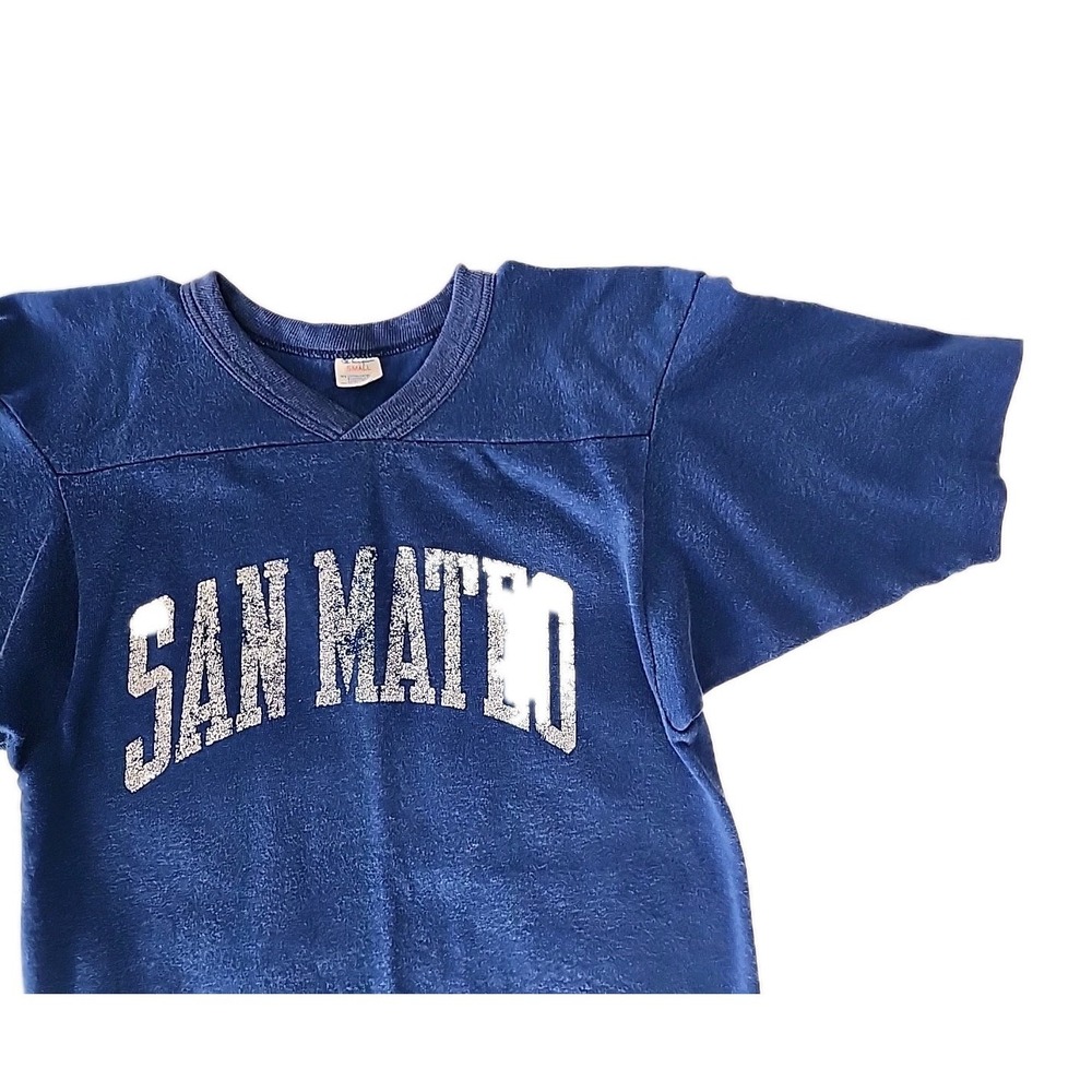 Vintage 1970s SAN‎ MATEO Football Kit Blue Cotton/Nylon by Champion Unisex Small